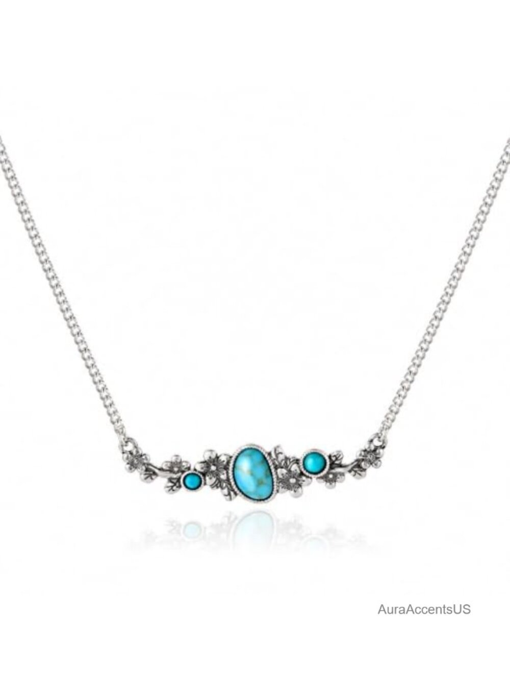 Turquoise Pendant Necklace 14K Gold Plated Floral Western Jewelry for Women